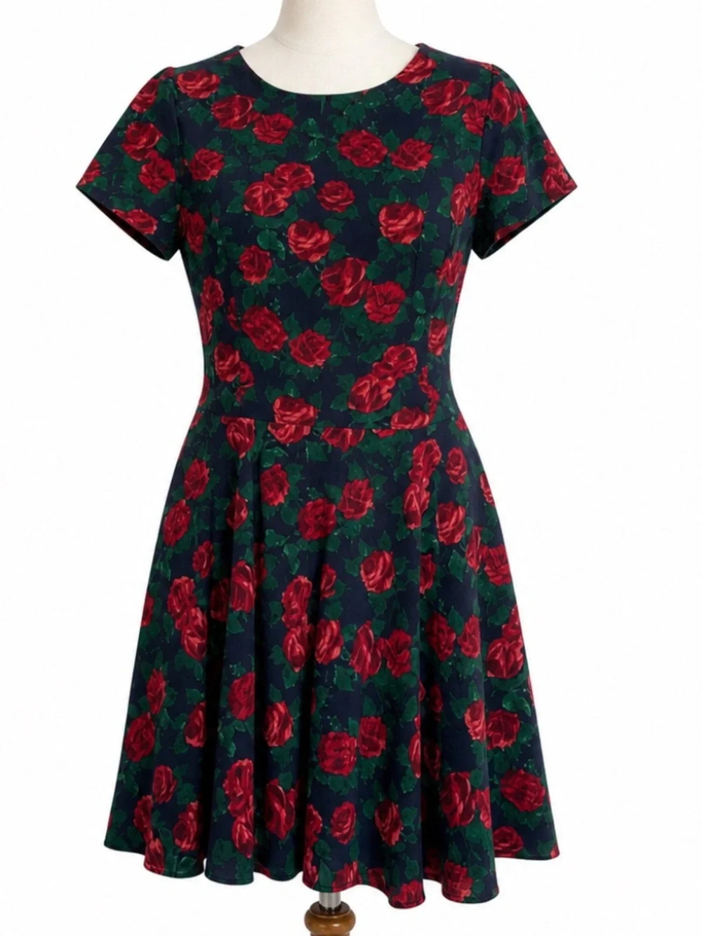 Brooks Brothers Red Fleece Silk Floral Dress Fit Flare Short Sleeve Size 14